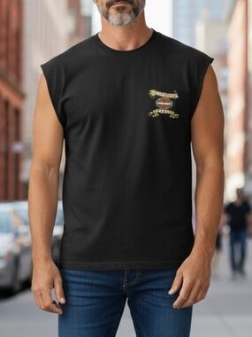 Harley-Davidson Black Graphic Tee with Yellow and Orange Accents Sz XL
